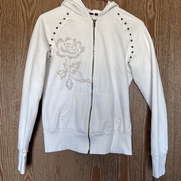 Hurley Full Zip Hoodie with Stud Details Off-White Jacket Size Small - Picture 2 of 12